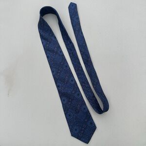 VTG Harve Benard Mens Silk Tie Navy Blue Geometric Floral Medallion Classic
